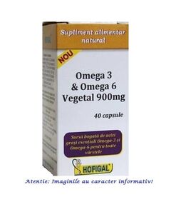 Omega 3 si Omega 6 Vegetal 900 mg 40 capsule Hofigal, image 